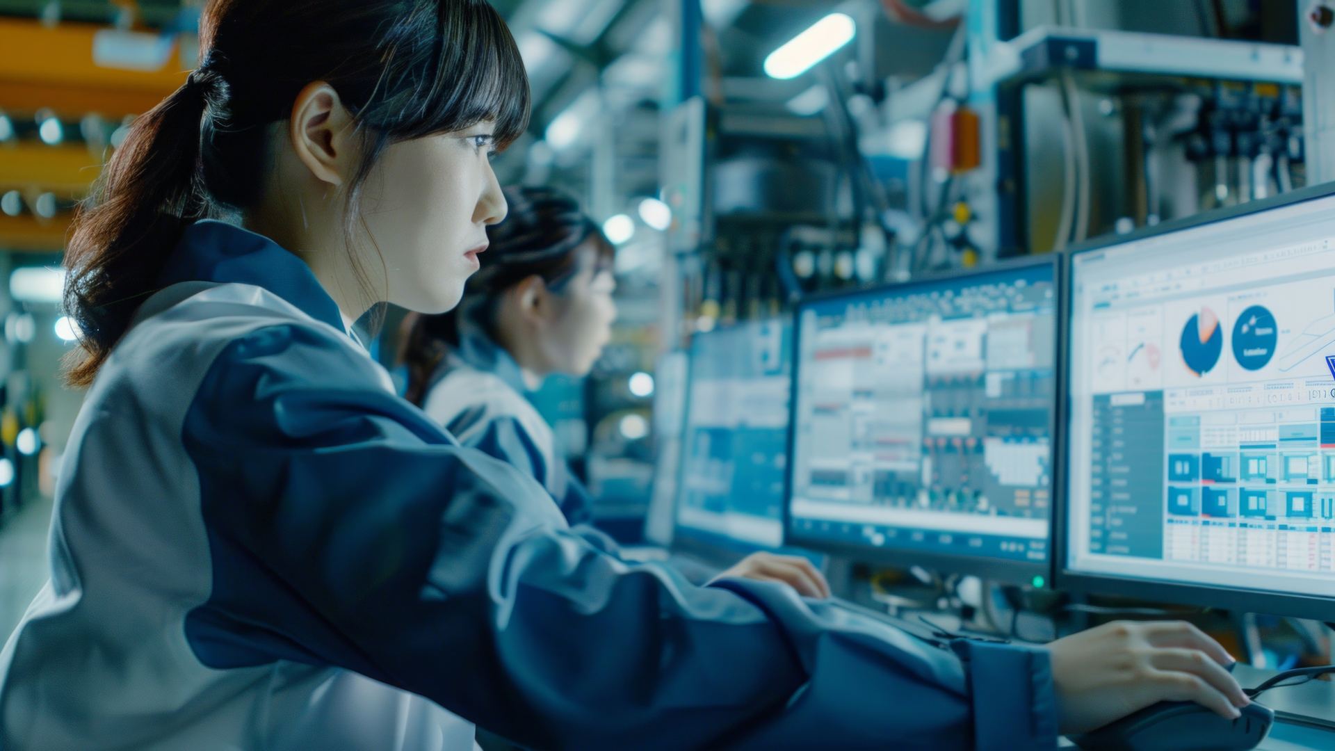 製造現場で設備を確認する技術者